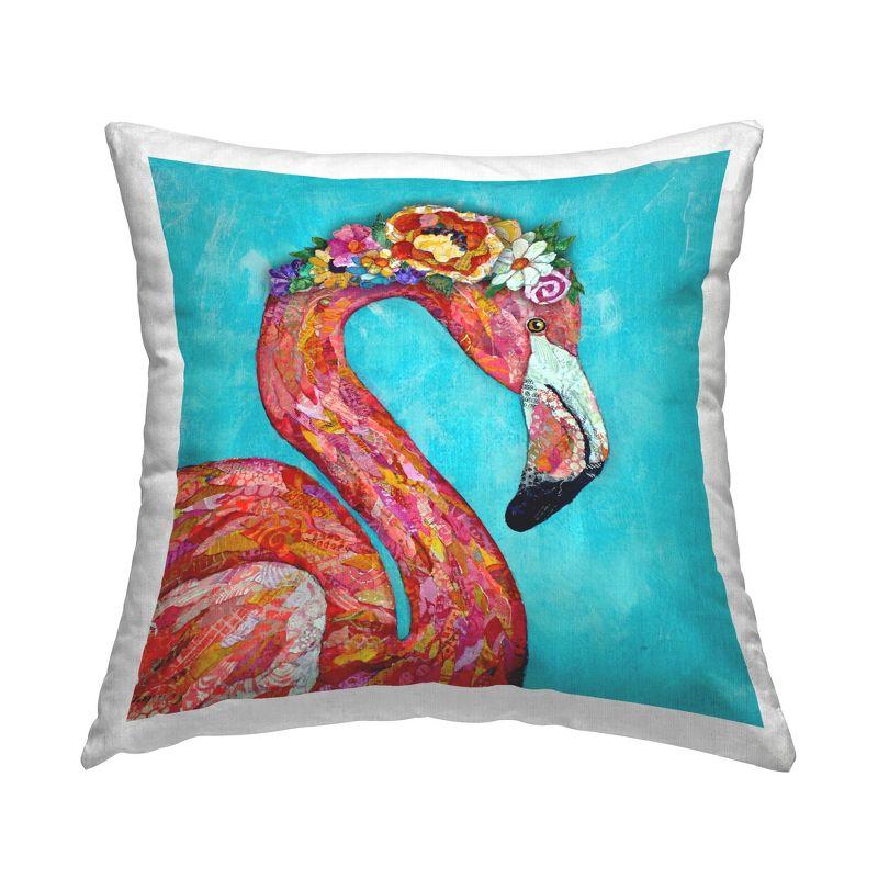 Bold Pink Flamingo Floral Garland Square Decorative Pillow