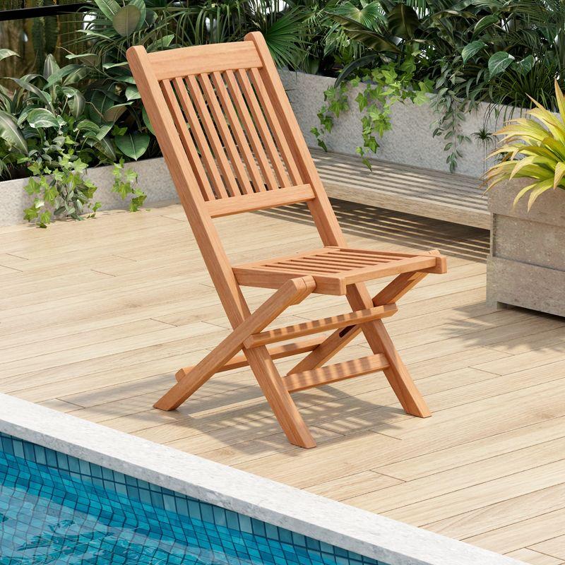 Tangkula Teak Wood Outdoor Chair Folding Portable Patio Chair w/ Slatted Seat & Back