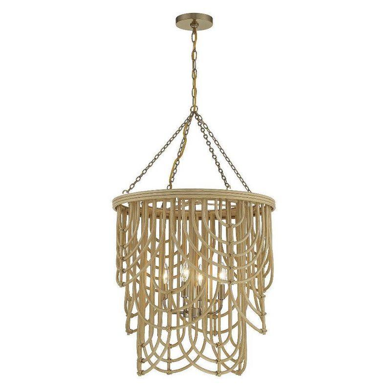 Savoy House Bremen 4 - Light Pendant in  Warm Brass/Natural Rattan