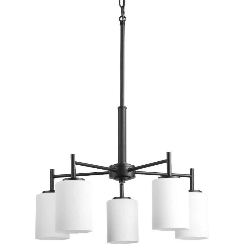 Progress Lighting Replay 5-Light Chandelier, Steel, Polished Nickel, White Glass Shades