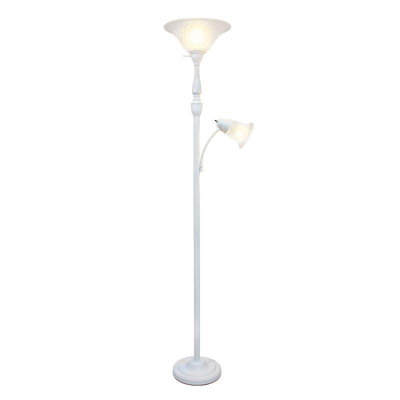 Torchiere Floor Lamp with Reading Light and Marble Glass Shade - Lalia Home