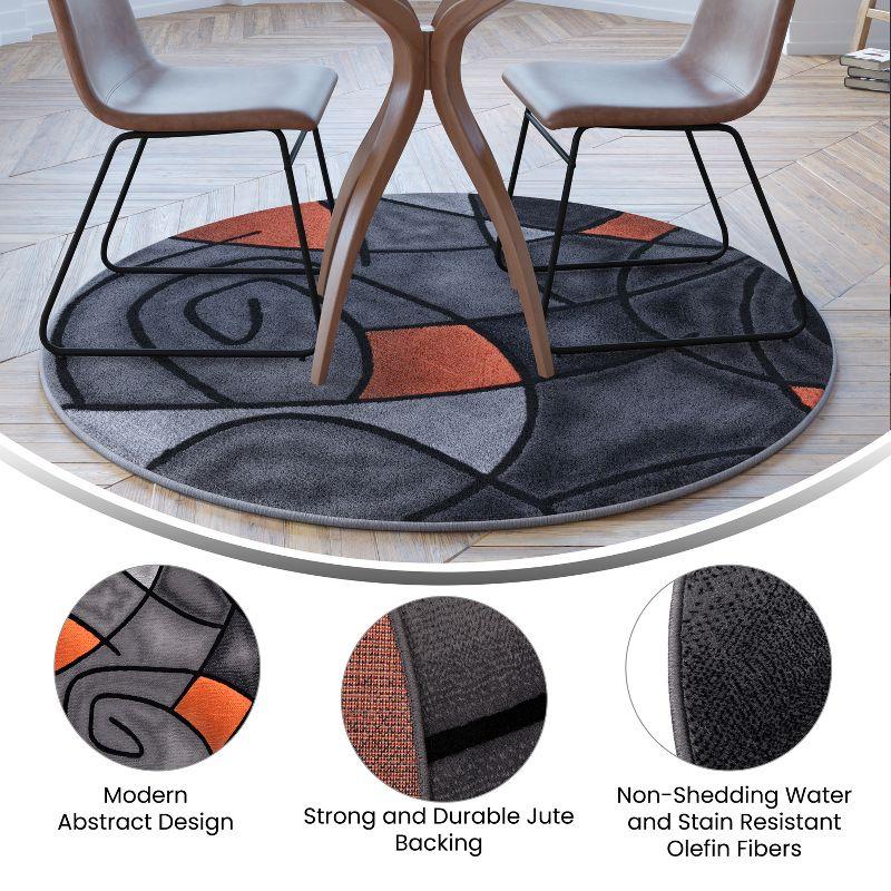 Flash Furniture Jubilee Collection 5' x 5' Round Orange Abstract Area Rug - Olefin Rug with Jute Backing - Living Room, Bedroom, Family Room