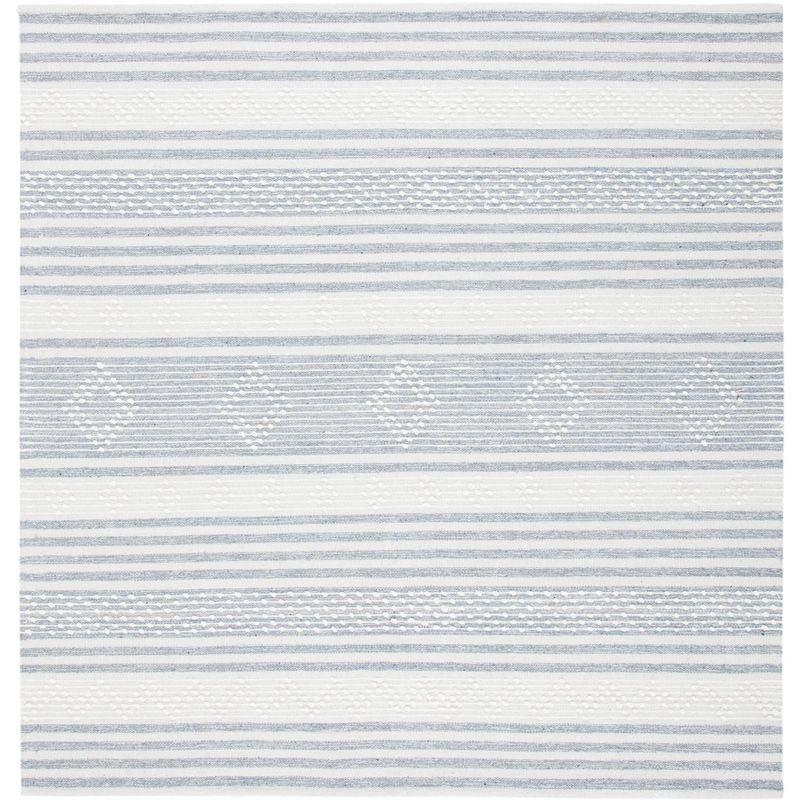 Striped Kilim STK511 Hand Woven Area Rug - Silver/Ivory - 5'x5' - Safavieh.
