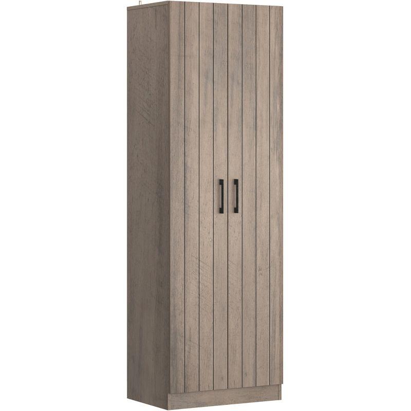 Gray Oak Small Wood Kitchen Pantry with 2 Doors and 4 Shelves