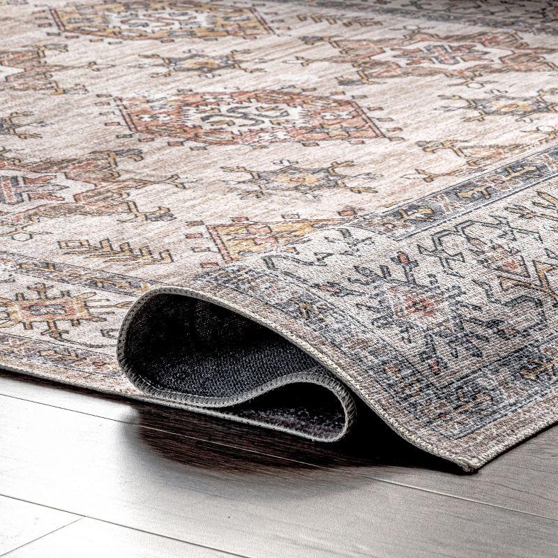 Nuloom Finley Pet Friendly Machine Washable Vintage Distressed Area Rug, 4' x 6', Beige