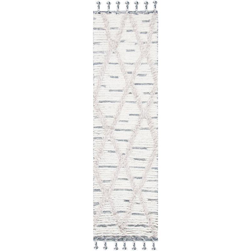 Ivory Trellis Hand-Knotted Wool Runner Rug 27in x 9in