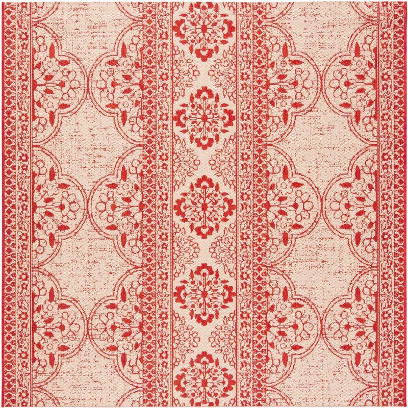 Beach House BHS174 POWER LOOMED Indoor/Outdoor Area Rug - Red/Creme - 8'x8' - Safavieh