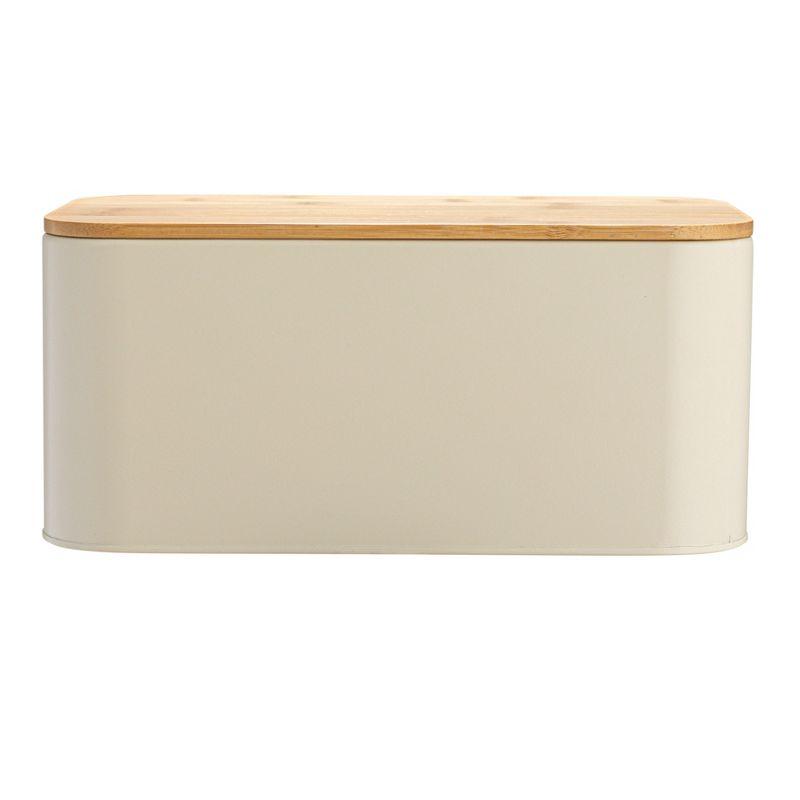 Storied Home Metal "bread" Bin with Bamboo Lid, Cream
