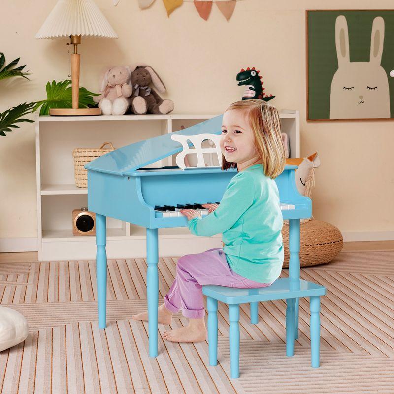 Costway 30-Key Classic Baby Grand Piano Toddler Toy Wood with Bench & Music Rack Blue