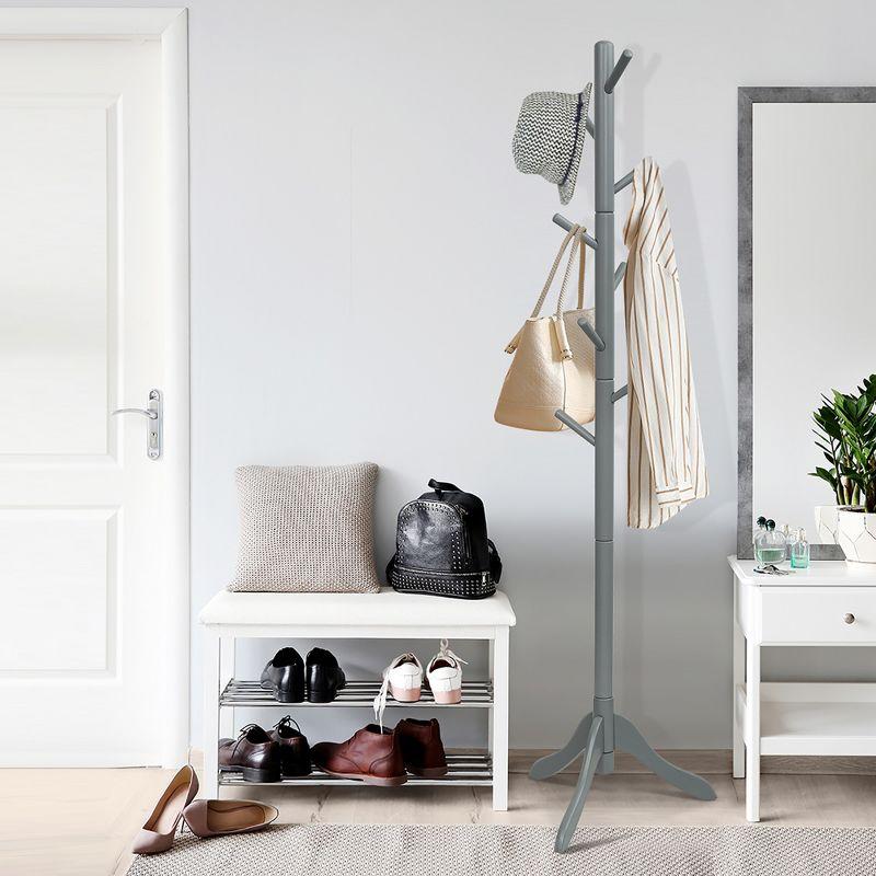 Costway Wooden Coat Rack Stand Hall Tree Entryway Organizer 2 Heights w/ 8 Hooks Grey\Walnut