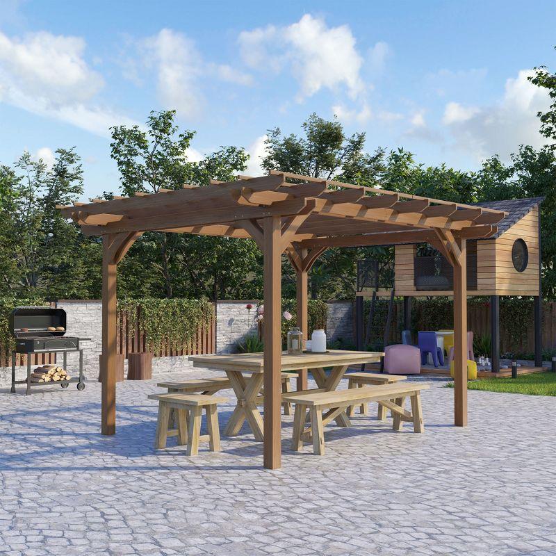 Outsunny 12' x 10' Wooden Pergola Grape Trellis, Outdoor Gazebo for Garden, Patio, Backyard, Deck, Brown