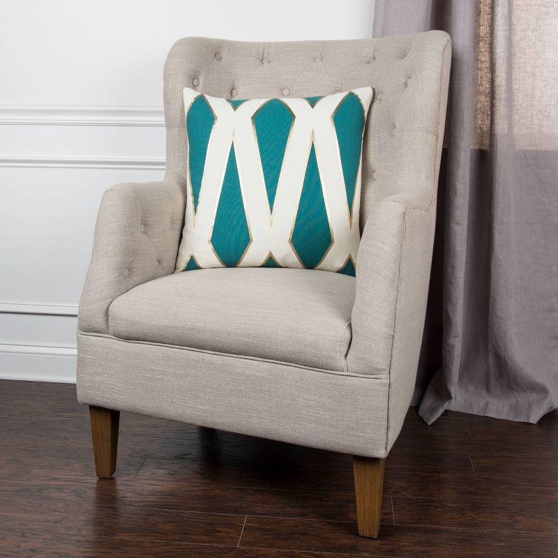 Teal and White Geometric Cotton Square Throw Pillow