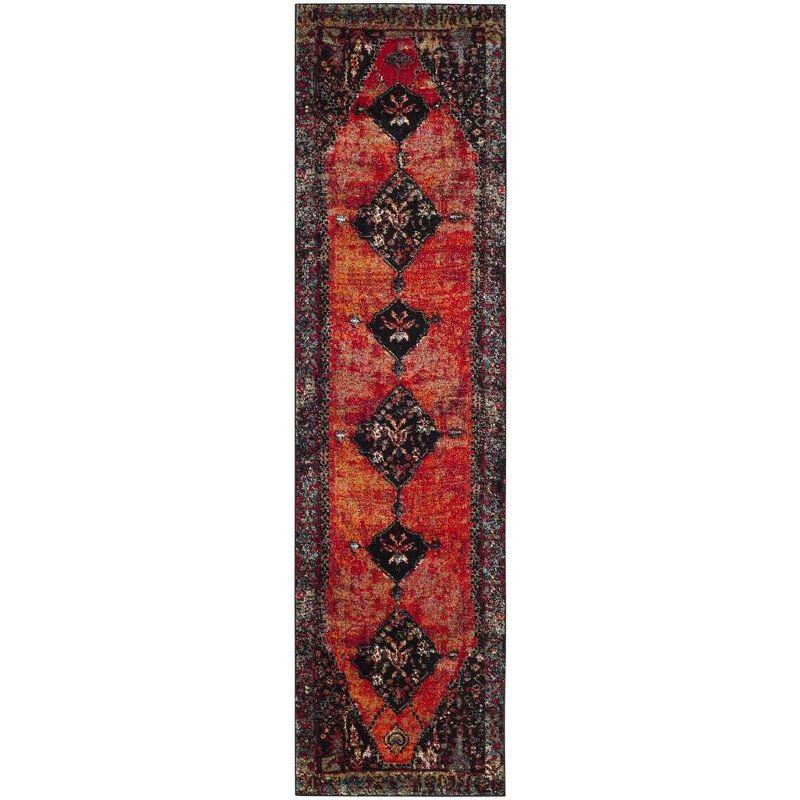 Vintage Hamadan Multi-Color Synthetic Floral Runner Rug