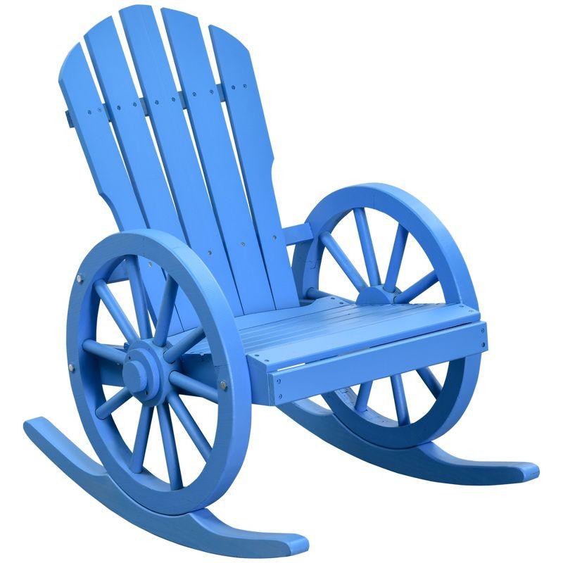 Blue Fir Wood Adirondack Rocking Chair with Slatted Design
