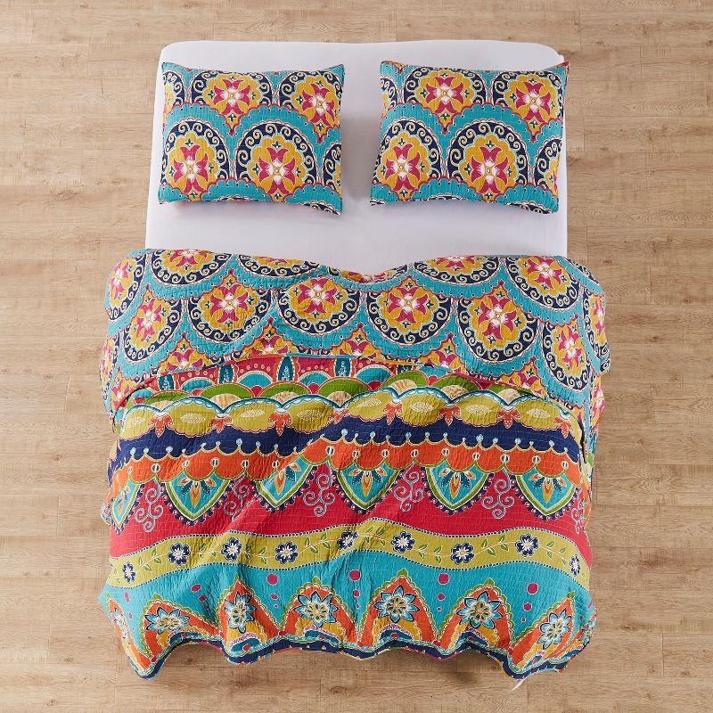 Full/Queen Soft Cotton Reversible Quilt Set with Colorful Medallion Design