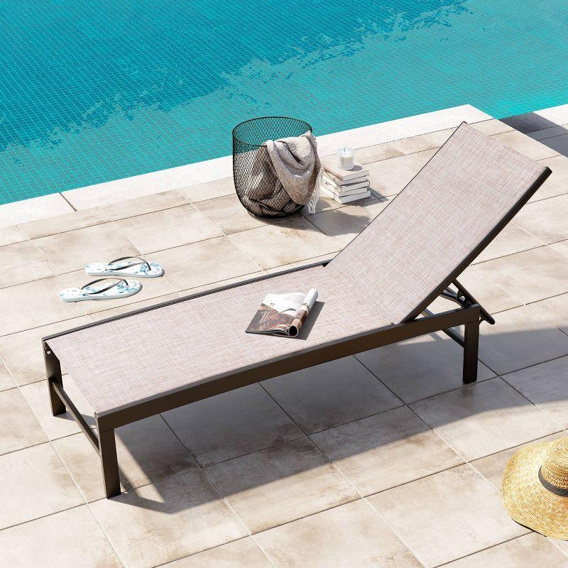 Outdoor Five Position Adjustable Chaise Lounge Chair Beige - Crestlive Products