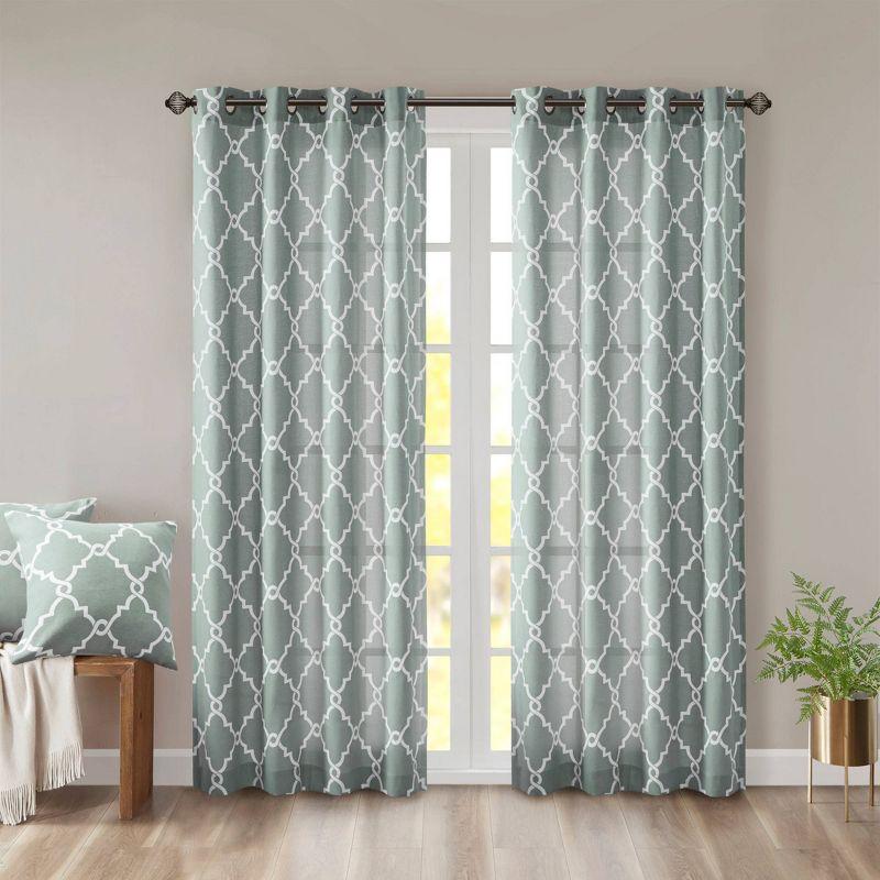 Fretwork Print Grommet Top Window Curtain Panel