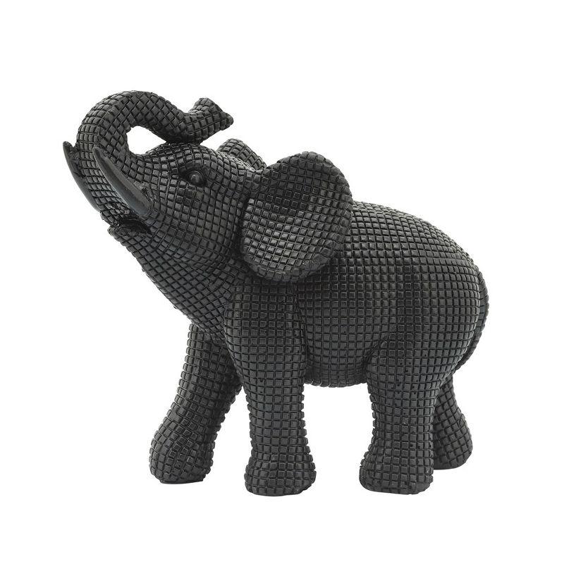 7" Black Resin Elephant Figurine with Textured Finish