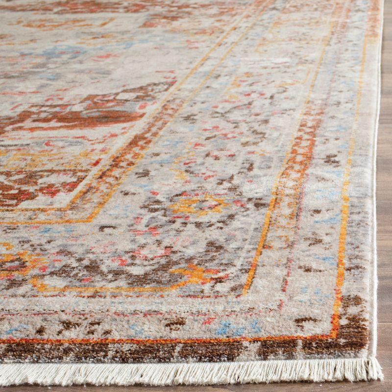 Elegant Cream and Multicolor 5' Square Synthetic Area Rug