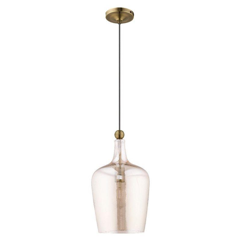 Livex Lighting Art Glass 1 - Light Pendant in  Antique Brass