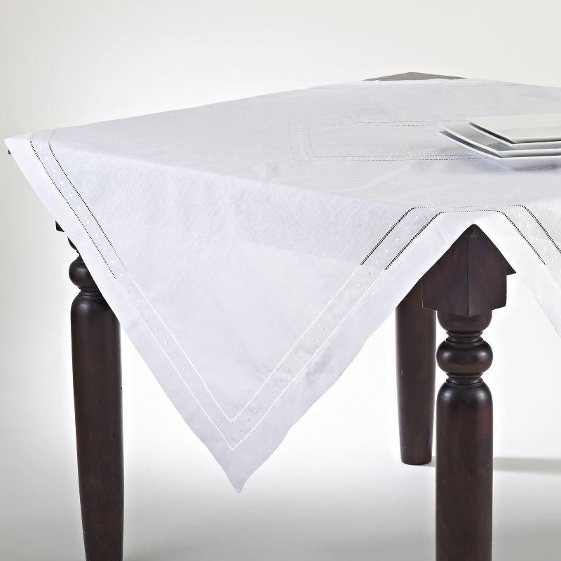 Saro Lifestyle Embroidered and Hemstitch Tablecloth, White, 90" x 90"