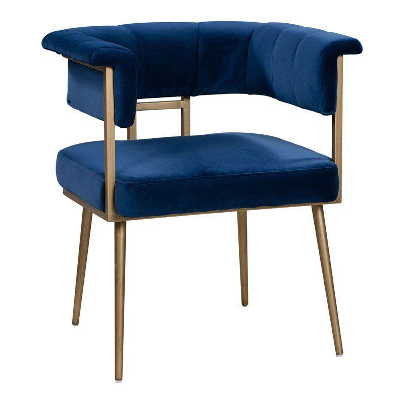 TOV Furniture Astrid 19.3" Transitional Velvet Dining Chair in Navy