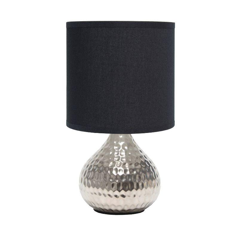 Silver Hammered Metal Table Lamp with Black Fabric Shade