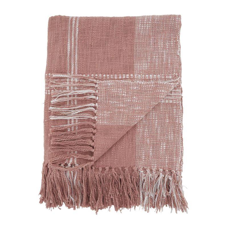 50"x70" Oversized Plaid Cotton Throw Blanket Rose Pink - Saro Lifestyle: Soft, Cozy, Traditional Weave