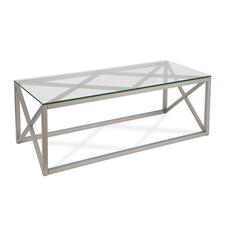 Dixon 46'' Wide Satin Nickel Rectangular Coffee Table with Glass Top