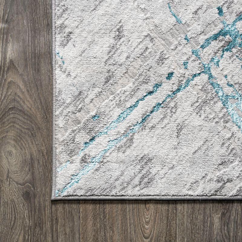 4'x6' Slant Modern Abstract Area Rug, Gray/Turquoise - JONATHAN Y