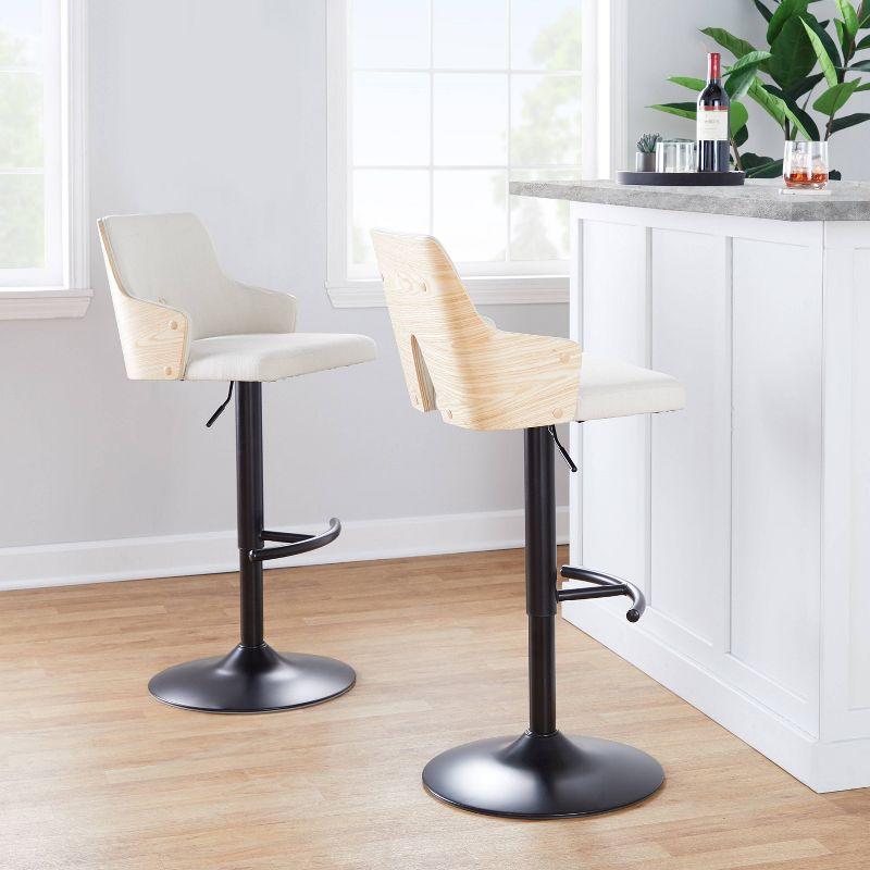 LumiSource Set of 2 Stella Adjustable Swivel Barstools Black/Natural Wood/Cream