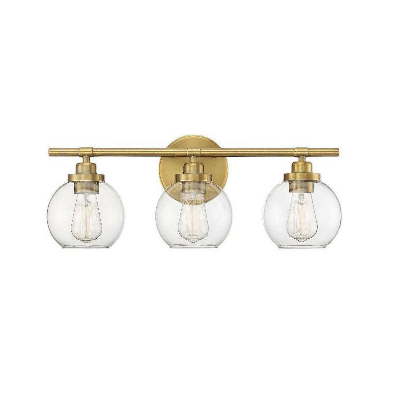 Mid-Century Modern Warm Brass 3-Light Vanity Bar with Clear Glass Shades