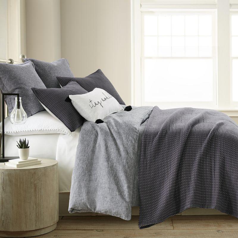 Caden Cotton Gauze Charcoal Coverlet - One King Coverlet - Levtex Home