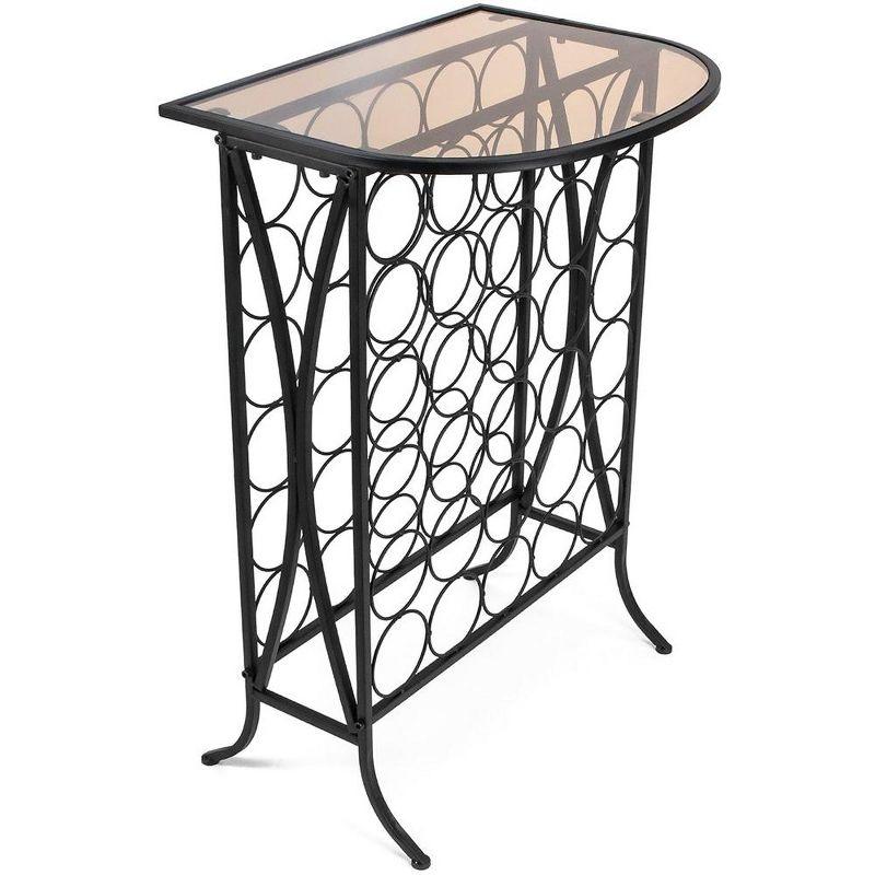 Black Metal Wine Rack Stand with Glass Tabletop for 30 Bottles