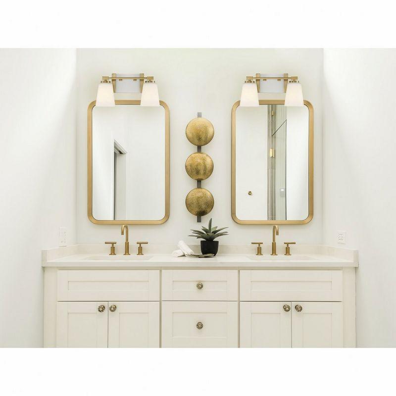 Warm Brass 2-Light Vanity with White Opal Glass Shades