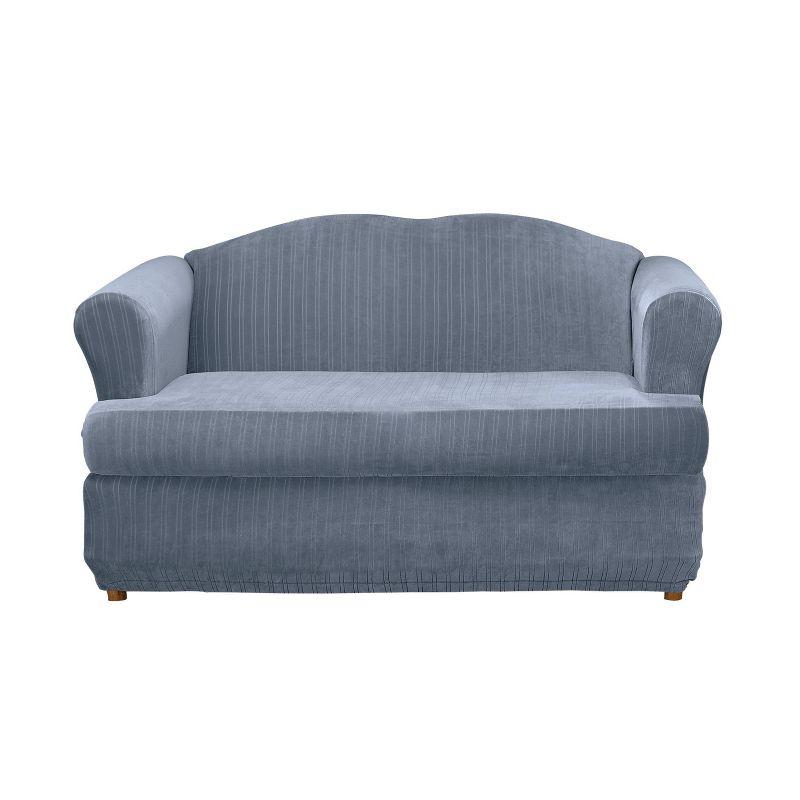 Stretch Pinstripe T-Cushion Loveseat Slipcover