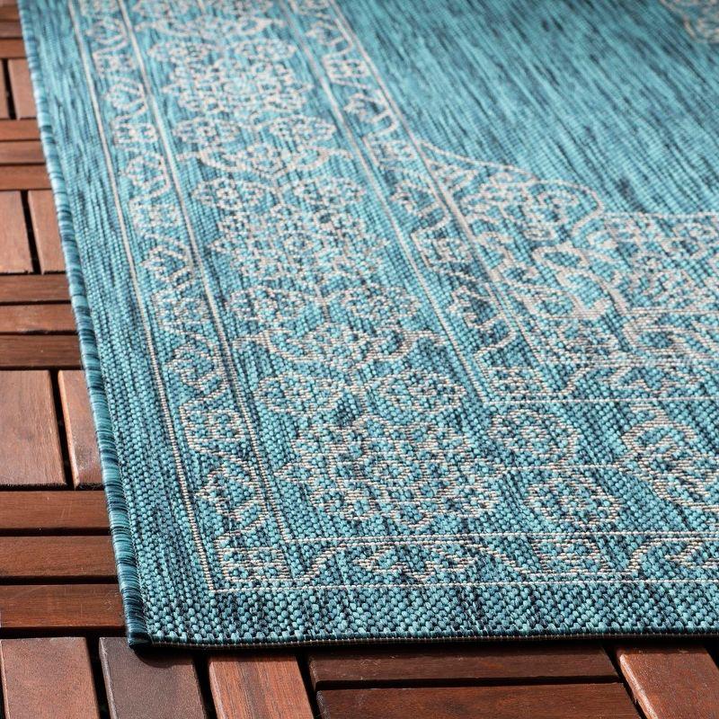 Teal & Ivory Reversible Easy-Care Rectangular Outdoor Rug 9' x 12'