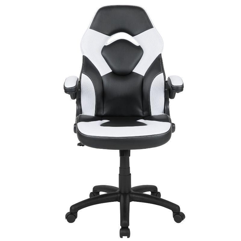 Flash Furniture X10 Gaming Chair, Racing Ergonomic Office Chair, Height Adjustable Swivel Computer Chair with Flip-Up Arms, White/Black LeatherSoft