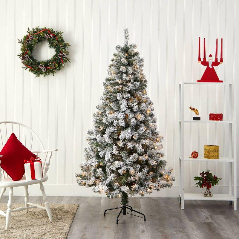 6ft Nearly Natural Pre-Lit LED Flocked West Virginia Fir Artificial Christmas Tree Clear Lights