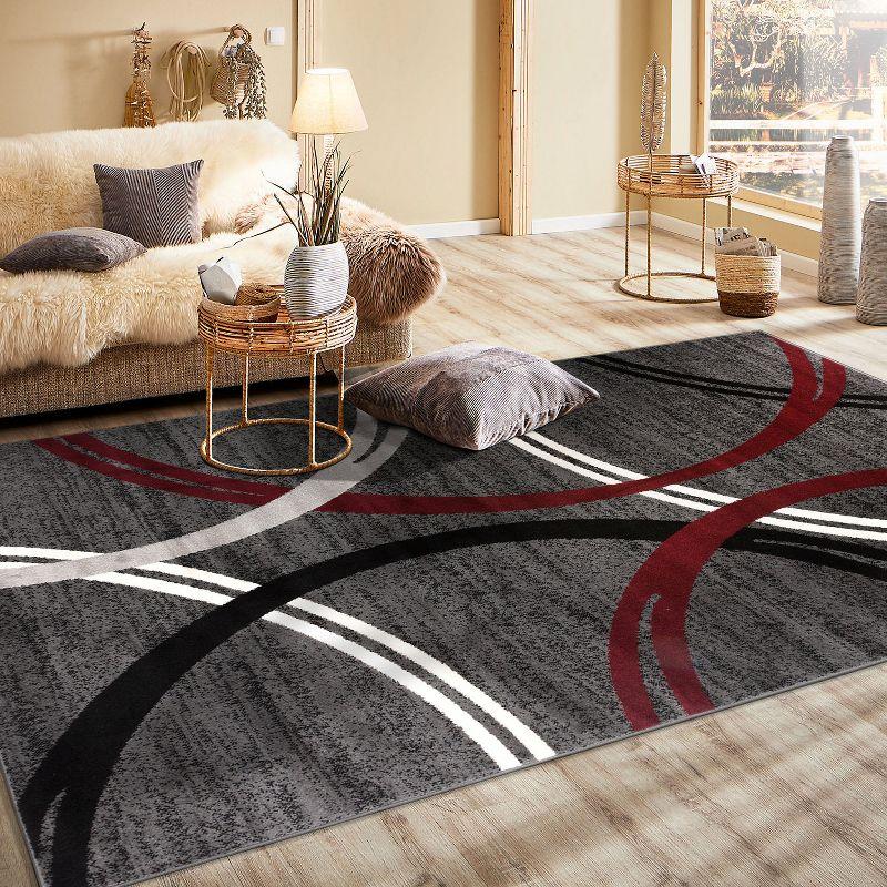 Abstract Red Swirls Easy-Care Synthetic Area Rug 5'3" x 7'3"