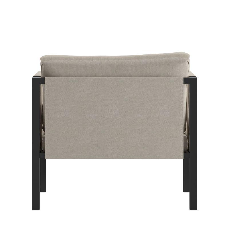 Flash Furniture Lea Indoor/Outdoor Patio Chair with Cushions - Modern Steel Framed Chair with Storage Pockets, Black with Beige Cushions