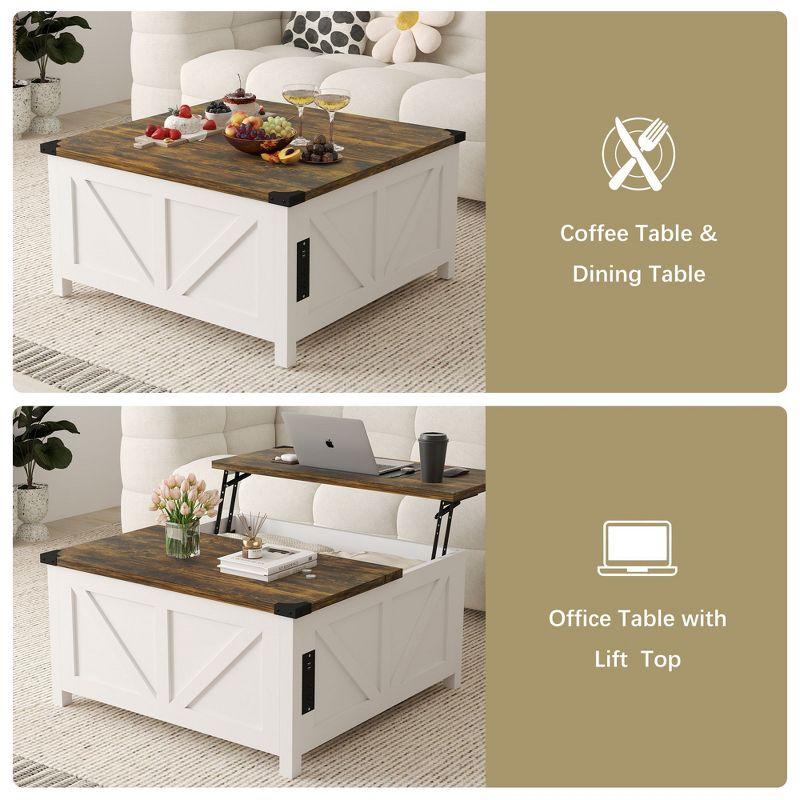 35'' Farmhouse Lift Top Coffee Table, Coffee Table with Storage and Large Hidden Storage, Square Coffee Table with Charging Station&USB Ports