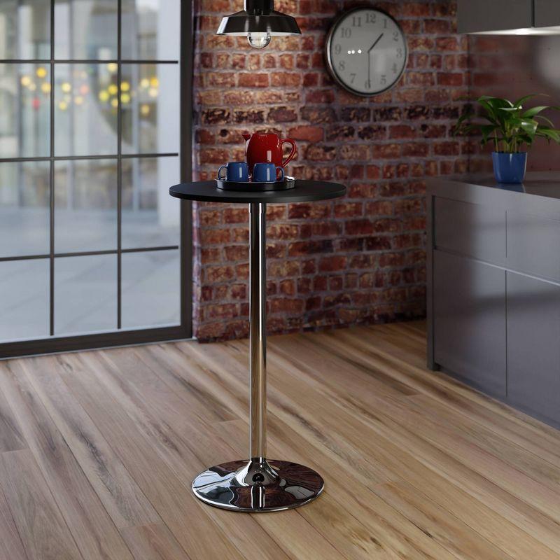 24" Spectrum Round Bar Height Table with Metal Legs Black - Winsome: Chrome Base, MDF Top, Contemporary Style