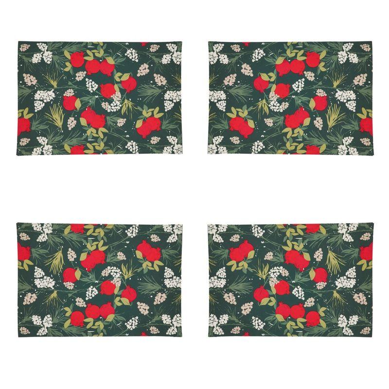 Holiday Red and Green Fabric Pomegranate Placemats Set of 4