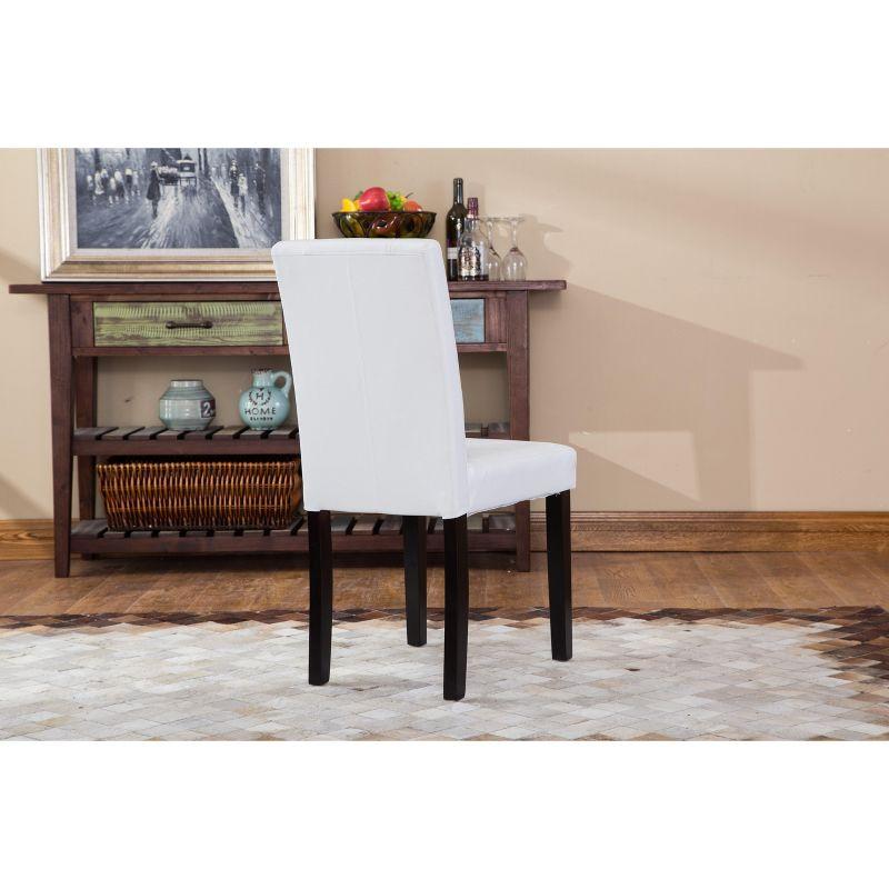 Roundhill Urban Style Solid Wood Faux Leather Parsons Chair, White, Set of 2