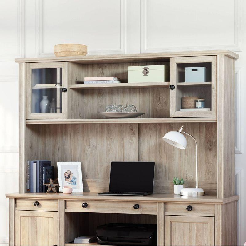 Chalk Oak Office Hutch with Glass Doors and Adjustable Shelves