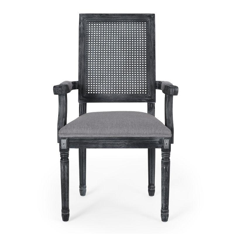 GDFStudio Zentner French Country Upholstered Wood and Cane Upholstered Dining Chairs (Set of 2), Gray