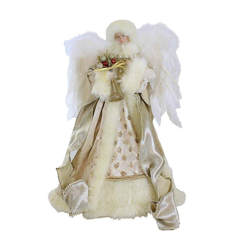 Champagne Angel Tree Topper with Gold Horn and Feather Wings