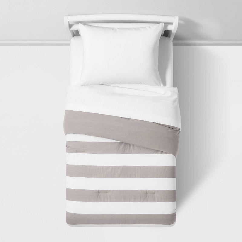Toddler Rugby Striped Kids' Comforter Gray - Pillowfort™: Standard Crib/Toddler Bedding, OEKO-TEX Certified,