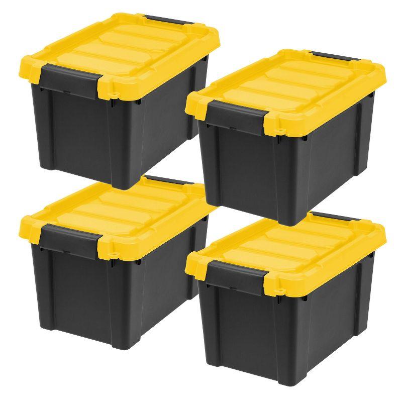 Heavy-Duty Black and Yellow Stackable Plastic Storage Totes